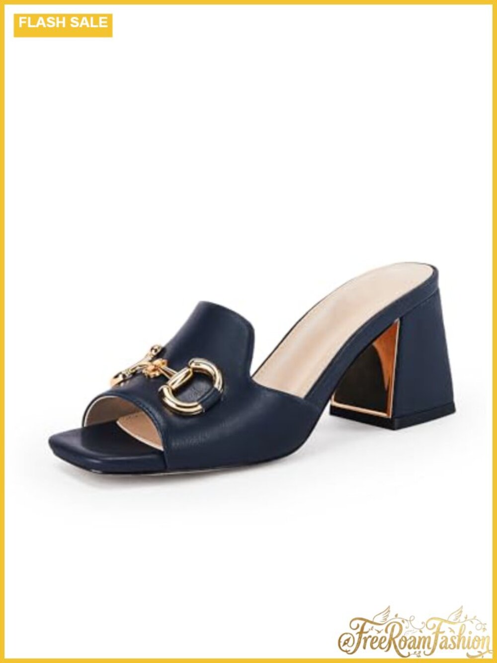 Women's Peep Toe Chunky Heel Mules with Metal Chain Slip-On Sandals